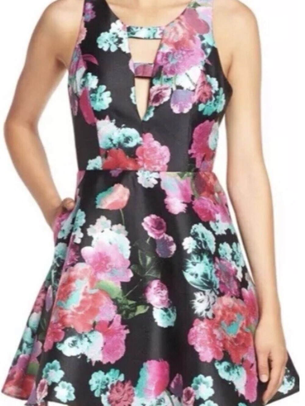 DEAR MOON Floral Print Keyhole Back Dress- Juniors Size 3 black pink NWT ☆ $239